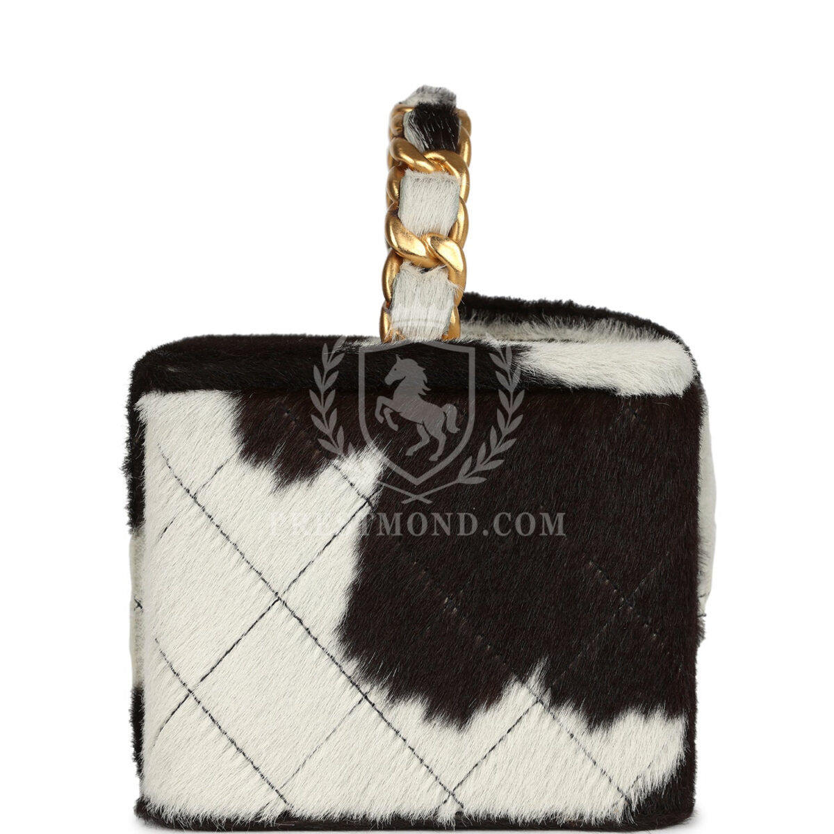 Vintage Chanel Square Vanity Box Brown and White Cow Print Pony Hair Antique Gold Hardware — изображение 3