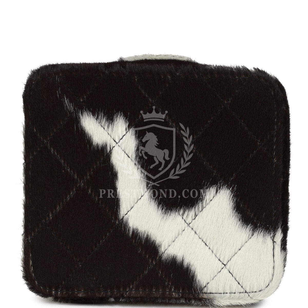 Vintage Chanel Square Vanity Box Brown and White Cow Print Pony Hair Antique Gold Hardware — изображение 7