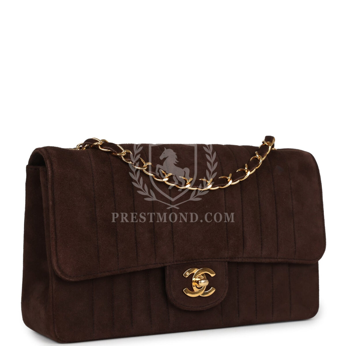 Vintage Chanel Medium Vertical Flap Bag Brown Suede Gold Hardware — изображение 2