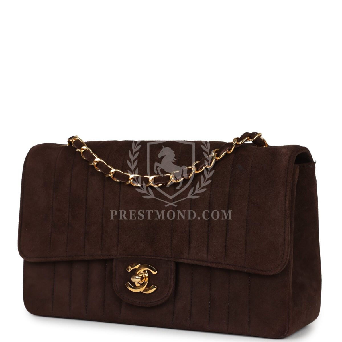 Vintage Chanel Medium Vertical Flap Bag Brown Suede Gold Hardware — изображение 5