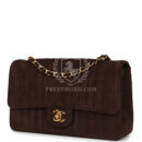 Vintage Chanel Medium Vertical Flap Bag Brown Suede Gold Hardware
