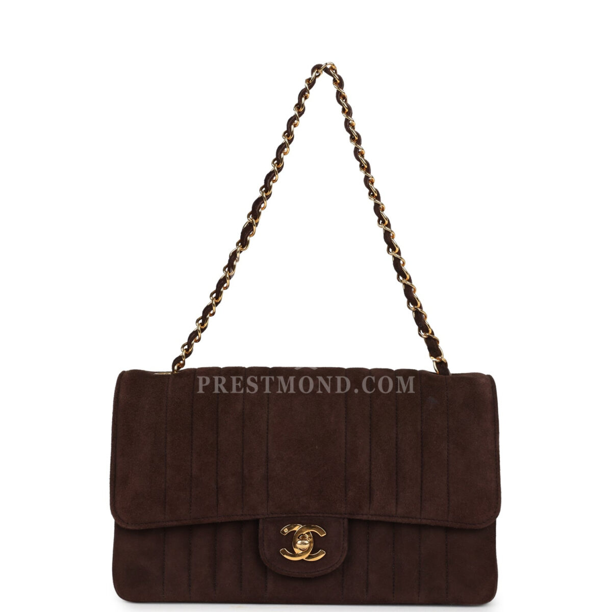 Vintage Chanel Medium Vertical Flap Bag Brown Suede Gold Hardware — изображение 7