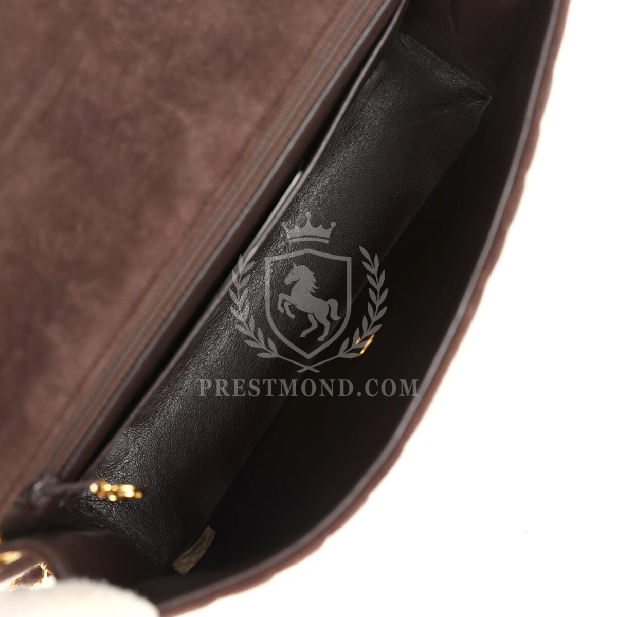 Vintage Chanel Medium Vertical Flap Bag Brown Suede Gold Hardware — изображение 9