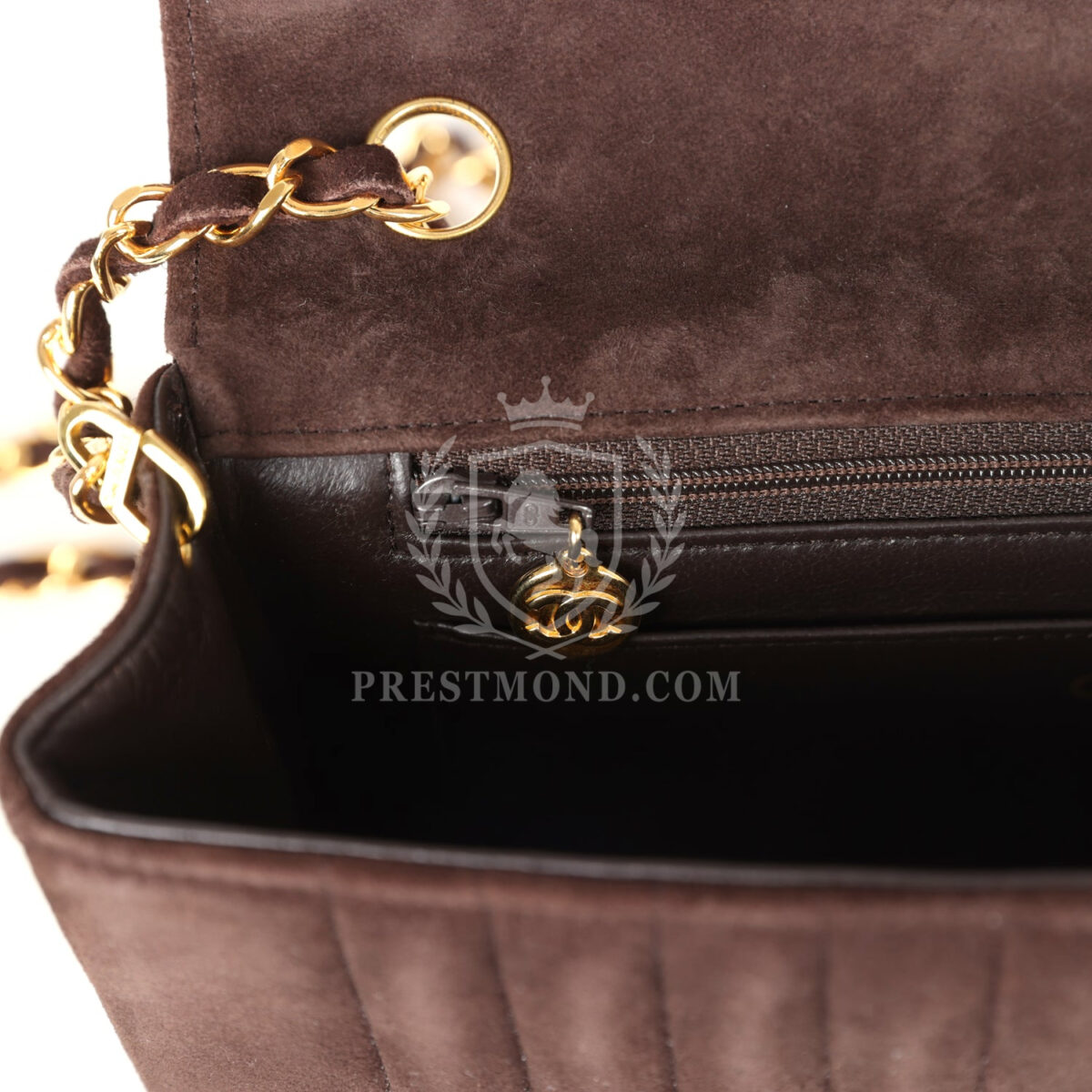 Vintage Chanel Medium Vertical Flap Bag Brown Suede Gold Hardware — изображение 10
