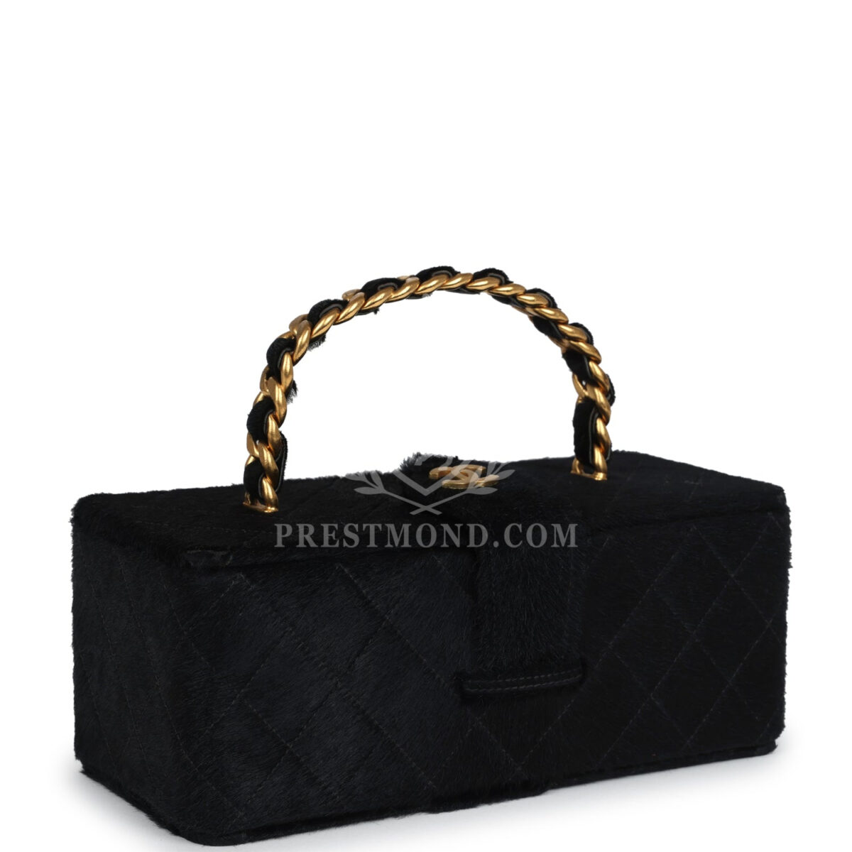 Vintage Chanel Rectangular Vanity Box Black Pony Hair Antique Gold Hardware — изображение 2