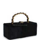 Vintage Chanel Rectangular Vanity Box Black Pony Hair Antique Gold Hardware