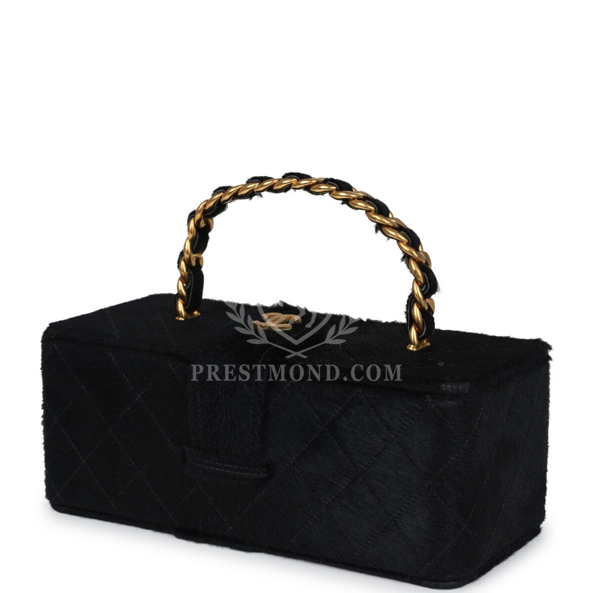 Vintage Chanel Rectangular Vanity Box Black Pony Hair Antique Gold Hardware — изображение 5