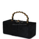 Vintage Chanel Rectangular Vanity Box Black Pony Hair Antique Gold Hardware