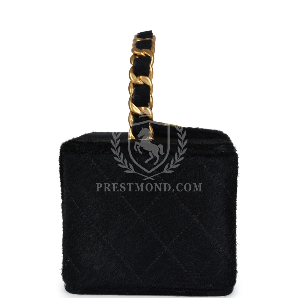 Vintage Chanel Rectangular Vanity Box Black Pony Hair Antique Gold Hardware — изображение 3