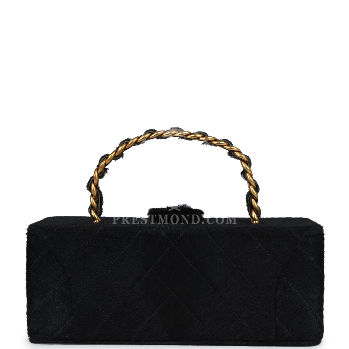 Vintage Chanel Rectangular Vanity Box Black Pony Hair Antique Gold Hardware — изображение 4