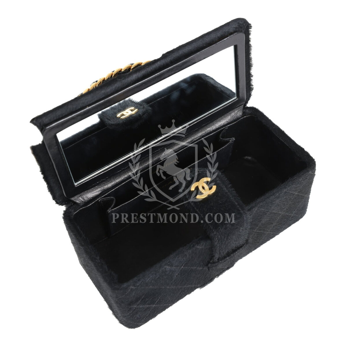 Vintage Chanel Rectangular Vanity Box Black Pony Hair Antique Gold Hardware — изображение 7