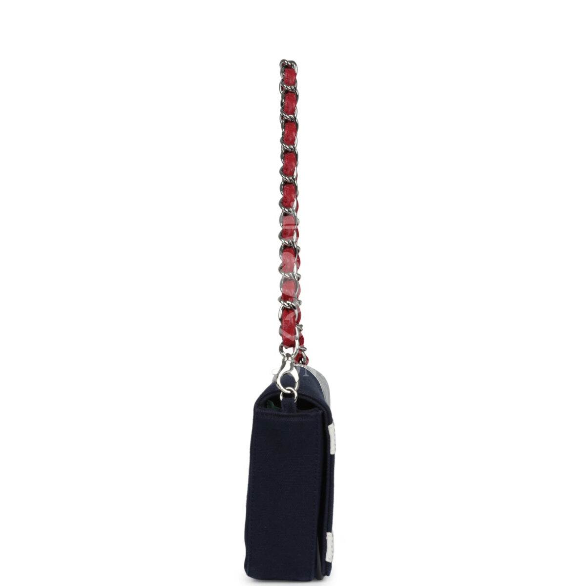 Vintage Chanel N0.5 Chain Shoulder Bag Navy, Silver, Red Canvas Silver Hardware — изображение 3