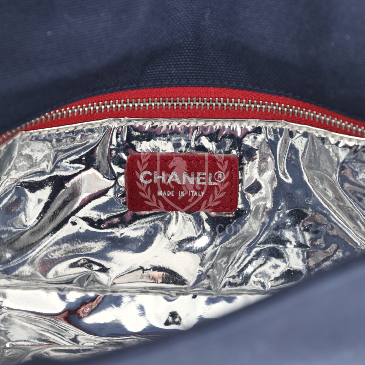 Vintage Chanel N0.5 Chain Shoulder Bag Navy, Silver, Red Canvas Silver Hardware — изображение 8
