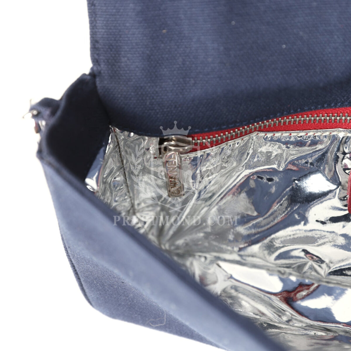 Vintage Chanel N0.5 Chain Shoulder Bag Navy, Silver, Red Canvas Silver Hardware — изображение 9