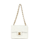 Vintage Chanel Mini Square Flap Bag White Lambskin Gold Hardware