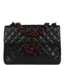 Vintage Chanel Jumbo Classic Single Flap Bag Black Lambskin Tortoiseshell Bakelite Hardware