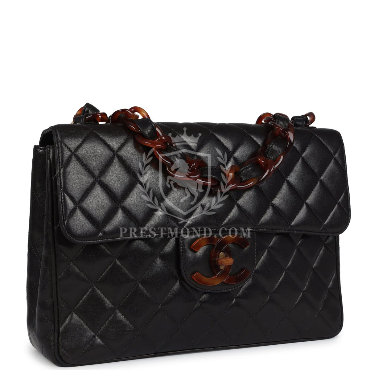 Vintage Chanel Jumbo Classic Single Flap Bag Black Lambskin Tortoiseshell Bakelite Hardware — изображение 2