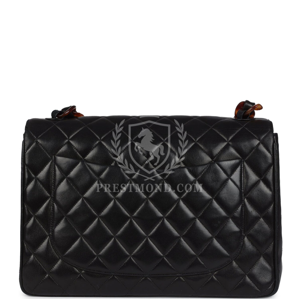Vintage Chanel Jumbo Classic Single Flap Bag Black Lambskin Tortoiseshell Bakelite Hardware — изображение 4