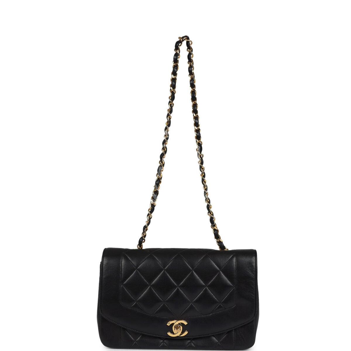 Vintage Chanel Small Diana Flap Bag Black Lambskin Gold Hardware — изображение 7
