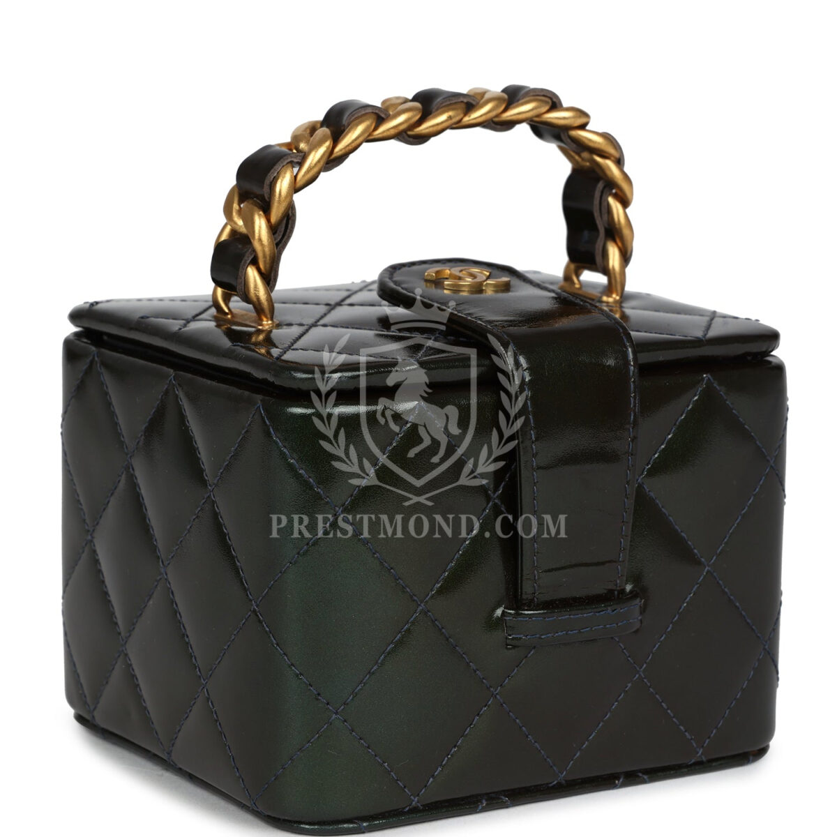 Vintage Chanel Mini Square Vanity Green Patent Antique Gold Hardware — изображение 2