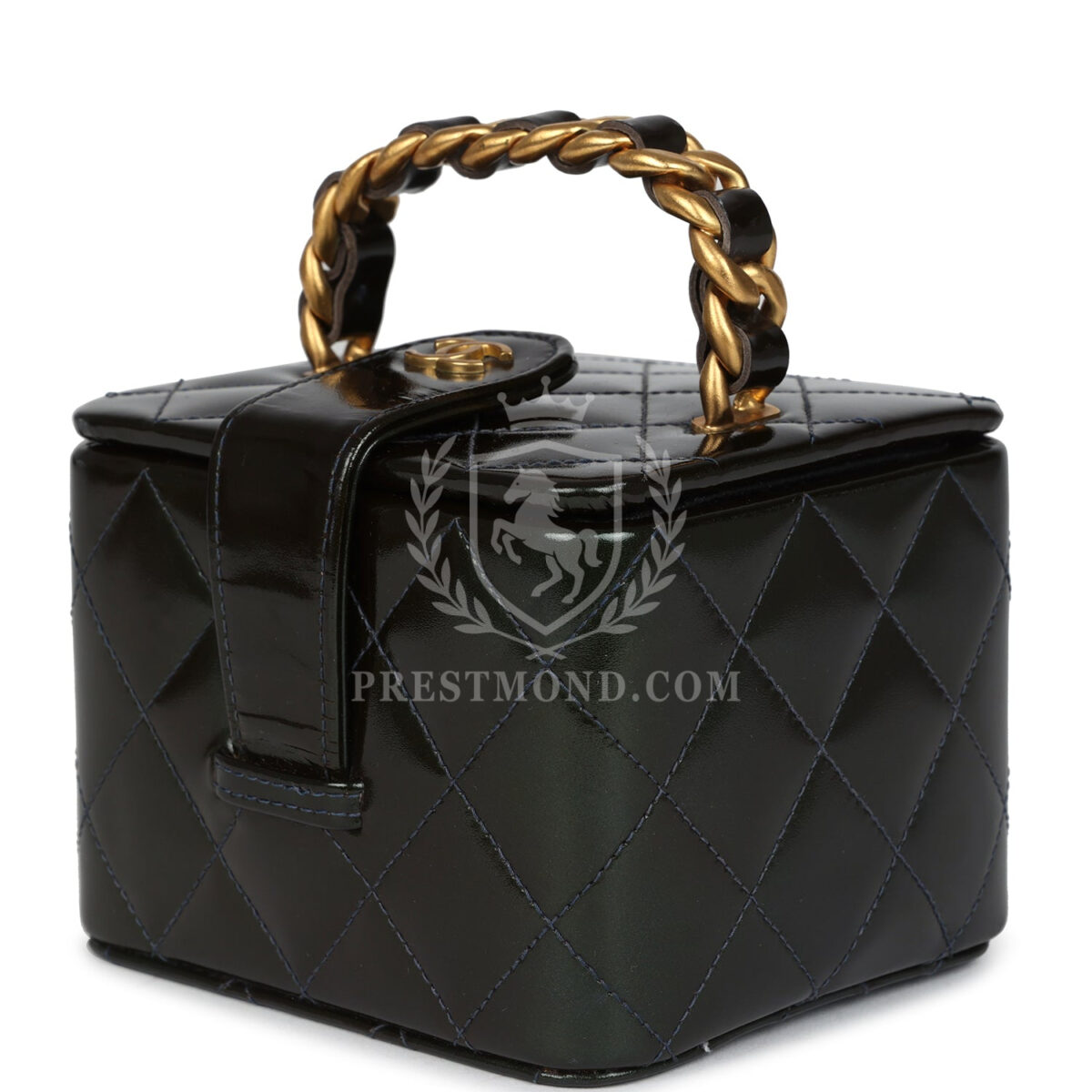Vintage Chanel Mini Square Vanity Green Patent Antique Gold Hardware — изображение 5