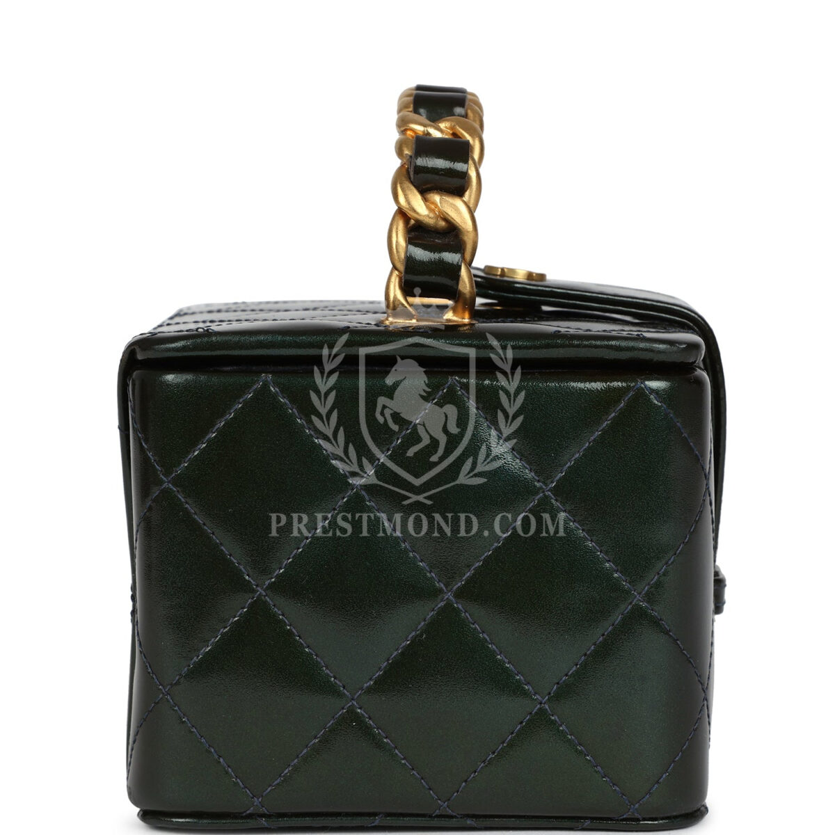 Vintage Chanel Mini Square Vanity Green Patent Antique Gold Hardware — изображение 3