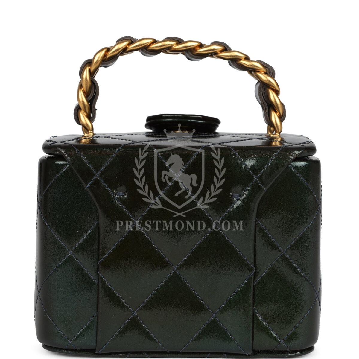 Vintage Chanel Mini Square Vanity Green Patent Antique Gold Hardware — изображение 4