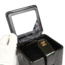 Vintage Chanel Mini Square Vanity Green Patent Antique Gold Hardware