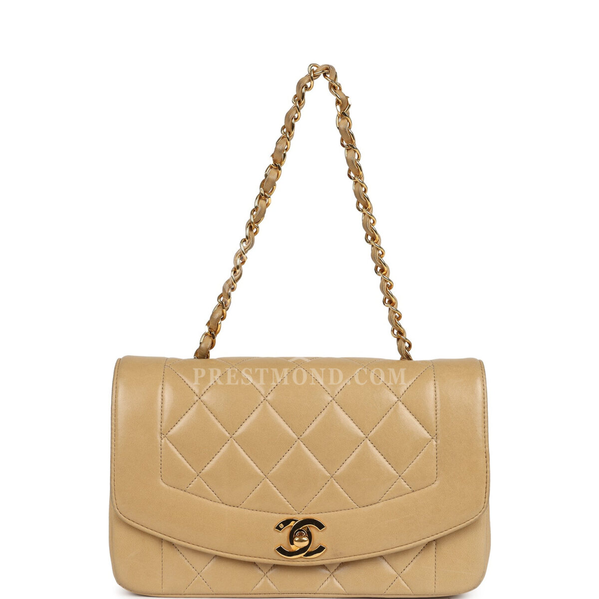 Vintage Chanel Small Diana Flap Bag Beige Lambskin Gold Hardware — изображение 7