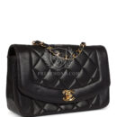 Vintage Chanel Small Diana Flap Bag Black Lambskin Gold Hardware