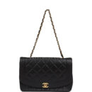 Vintage Chanel Medium Diana Flap Bag Black Lambskin Gold Hardware