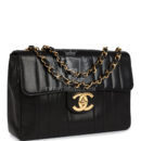 Vintage Chanel Jumbo Classic Mademoiselle Vertical Flap Black Lambskin Gold Hardware