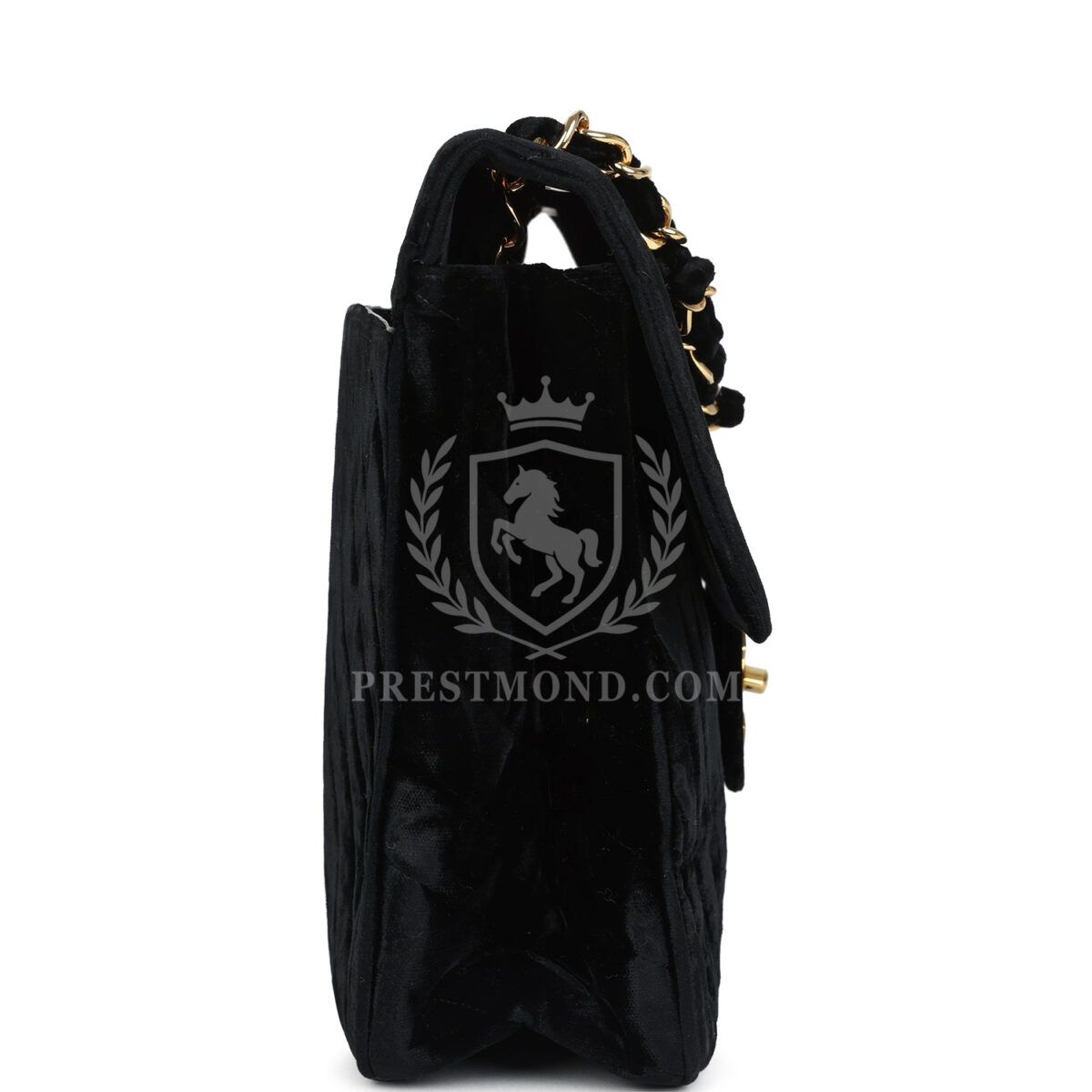 Vintage Chanel XL Classic Chevron Single Flap Bag Black Velvet Gold Hardware — изображение 3
