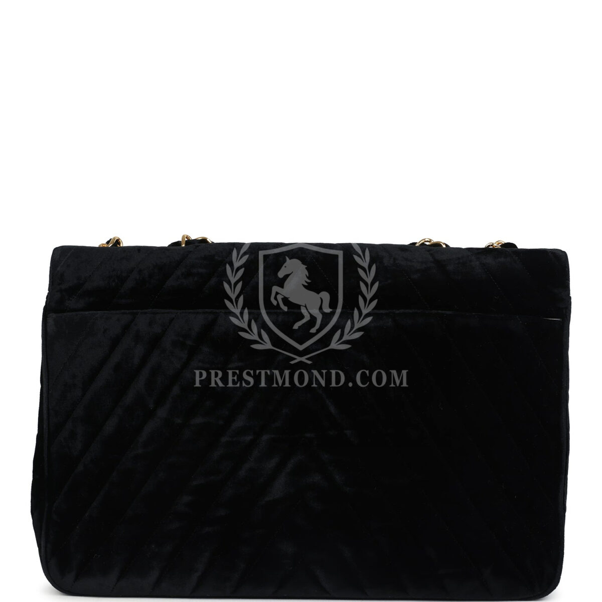 Vintage Chanel XL Classic Chevron Single Flap Bag Black Velvet Gold Hardware — изображение 4