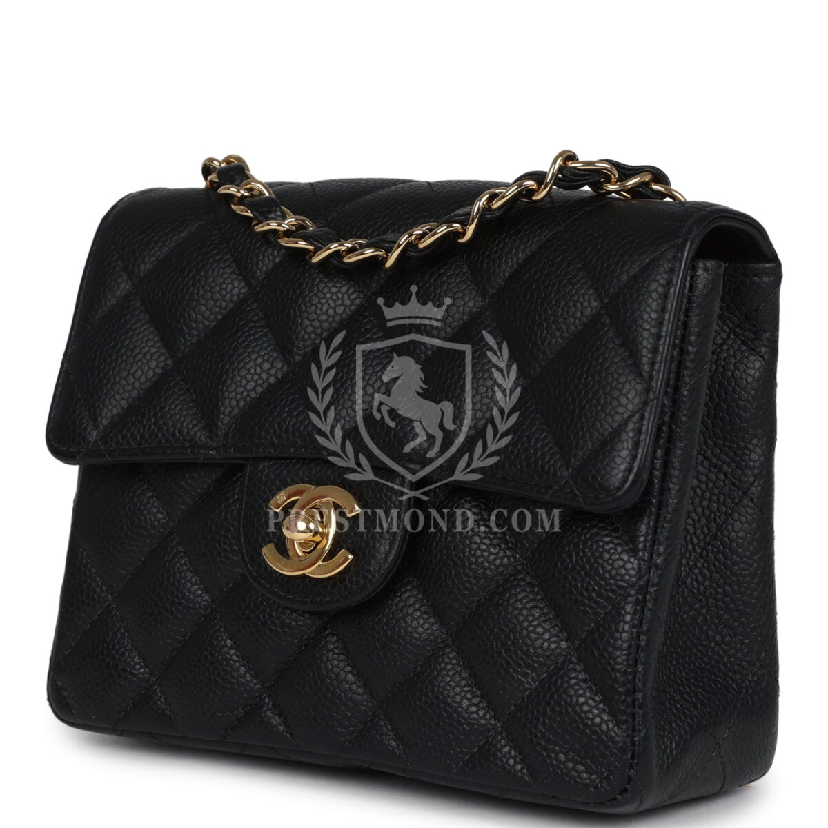 Vintage Chanel Mini Square Half Flap Bag Black Caviar Gold Hardware — изображение 5