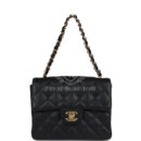 Vintage Chanel Mini Square Half Flap Bag Black Caviar Gold Hardware