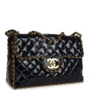 Vintage Chanel Maxi Classic Chain Around Single Flap Bag Black Patent Gold Hardware