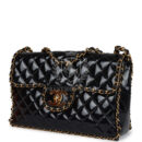Vintage Chanel Maxi Classic Chain Around Single Flap Bag Black Patent Gold Hardware