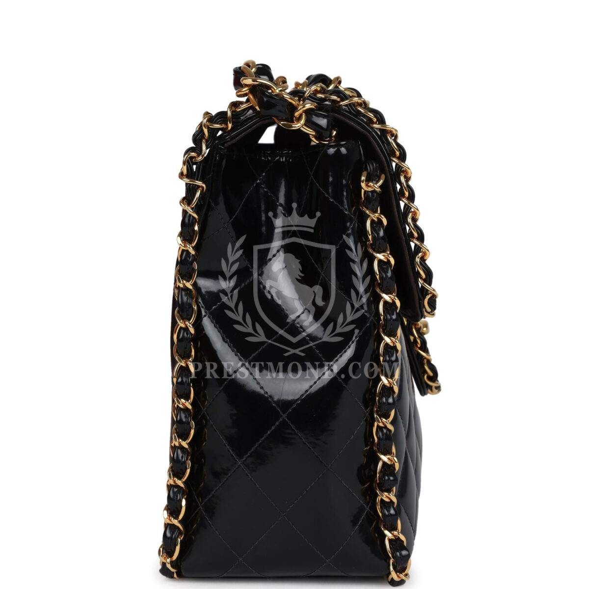 Vintage Chanel Maxi Classic Chain Around Single Flap Bag Black Patent Gold Hardware — изображение 3