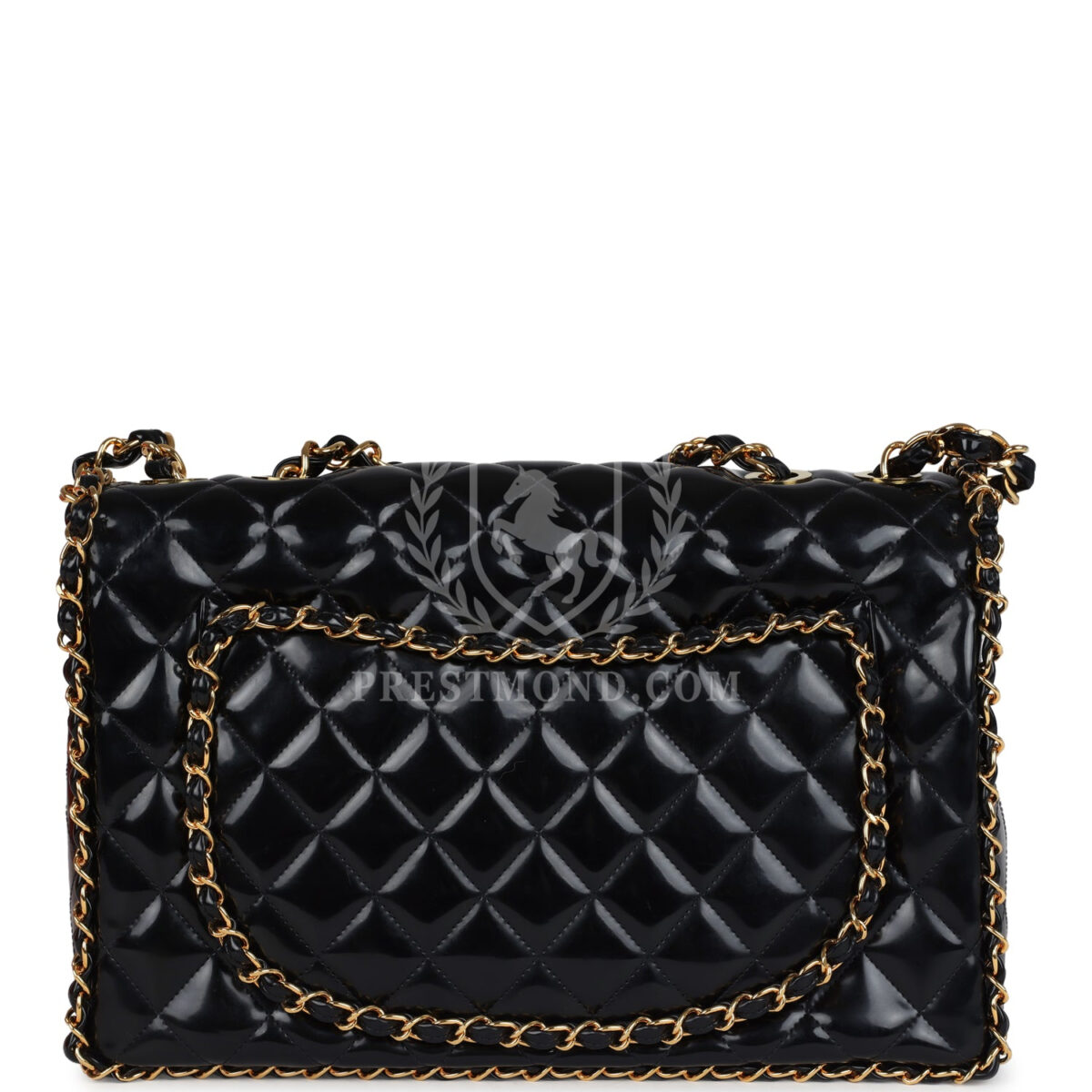 Vintage Chanel Maxi Classic Chain Around Single Flap Bag Black Patent Gold Hardware — изображение 4
