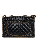 Vintage Chanel Maxi Classic Chain Around Single Flap Bag Black Patent Gold Hardware