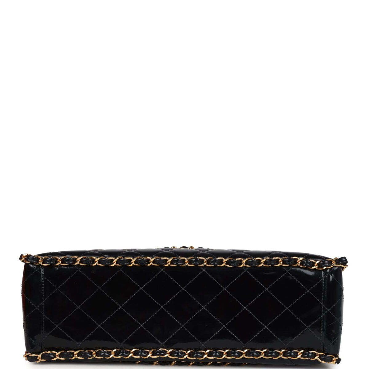 Vintage Chanel Maxi Classic Chain Around Single Flap Bag Black Patent Gold Hardware — изображение 6
