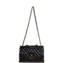 Vintage Chanel Maxi Classic Chain Around Single Flap Bag Black Patent Gold Hardware