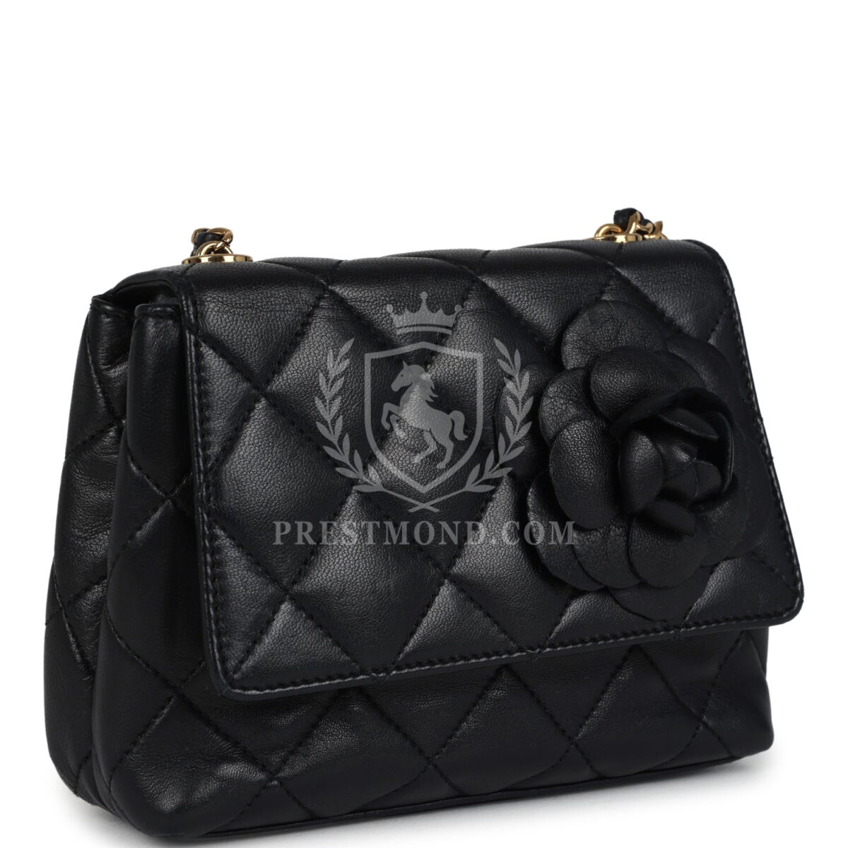 Vintage Chanel Mini Camellia Flap Bag Black Lambskin Gold Hardware — изображение 2