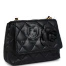 Vintage Chanel Mini Camellia Flap Bag Black Lambskin Gold Hardware