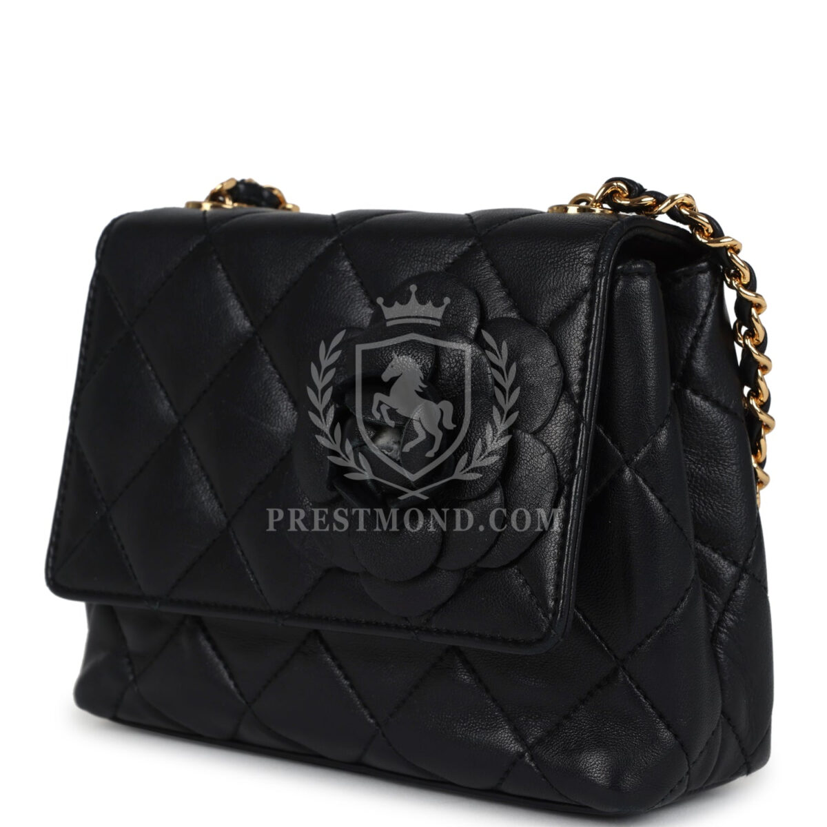 Vintage Chanel Mini Camellia Flap Bag Black Lambskin Gold Hardware — изображение 5