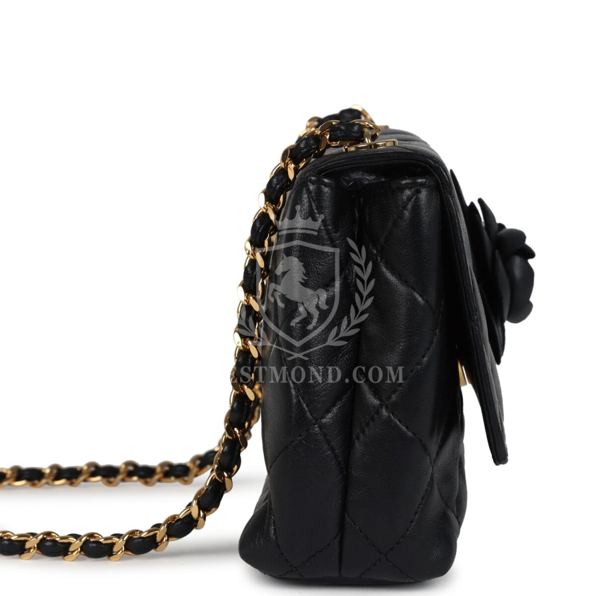 Vintage Chanel Mini Camellia Flap Bag Black Lambskin Gold Hardware — изображение 3
