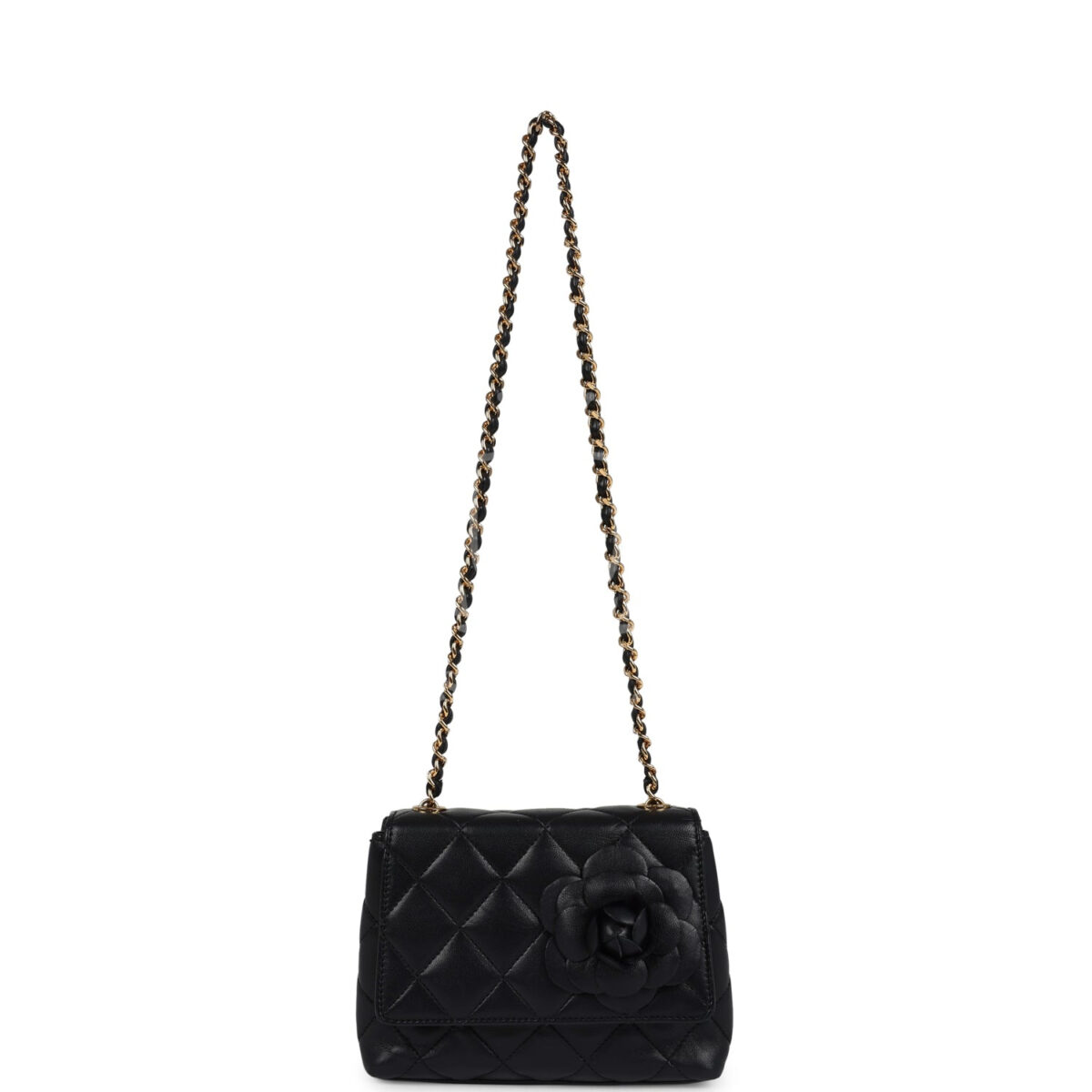 Vintage Chanel Mini Camellia Flap Bag Black Lambskin Gold Hardware — изображение 7