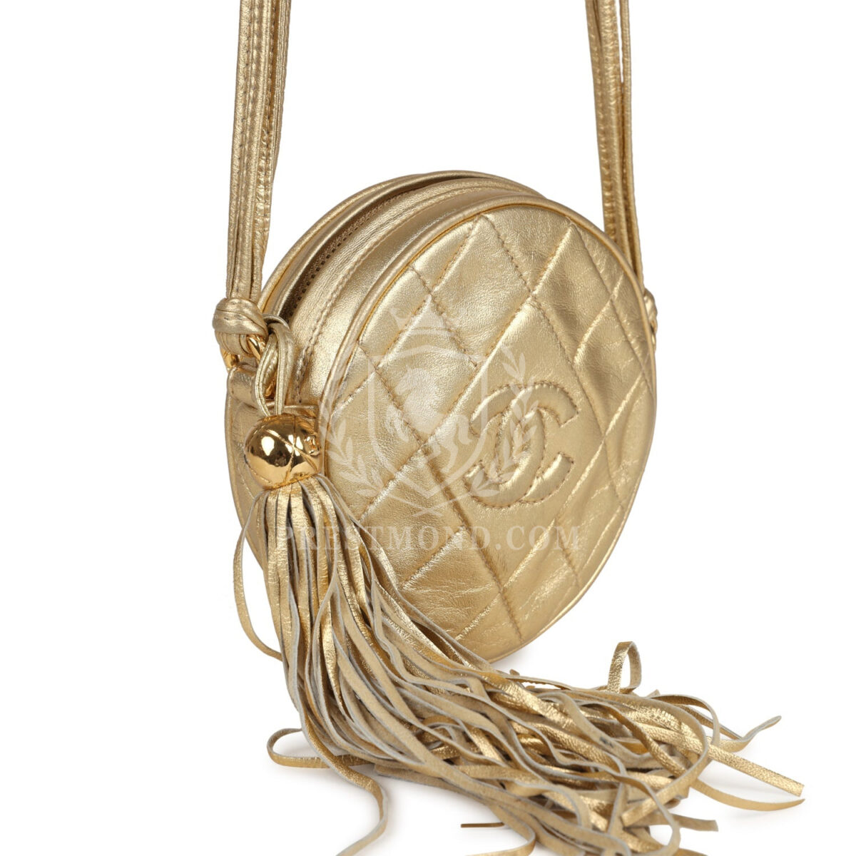 Vintage Chanel Mini CC Round Crossbody Bag Gold Lambskin Gold Hardware — изображение 2
