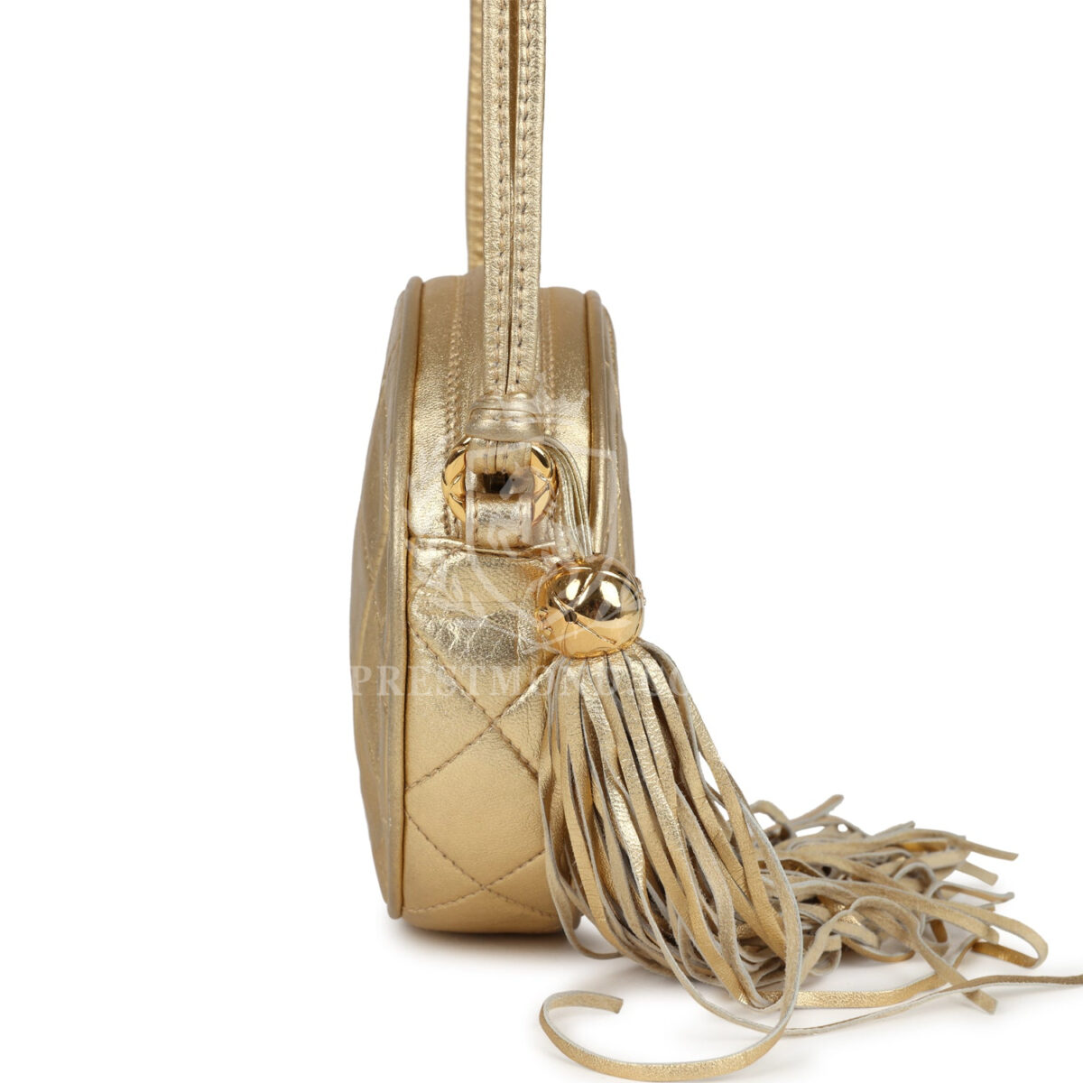 Vintage Chanel Mini CC Round Crossbody Bag Gold Lambskin Gold Hardware — изображение 3